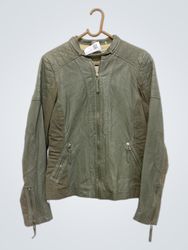 Grey Faux Leather Biker Jacket