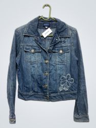 Blue Denim Jacket with Flower Embroidery
