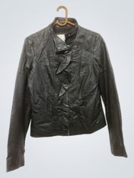 VILA Black Faux Leather Ruffle Jacket