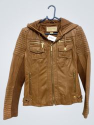 Michael Kors Leather Hooded Jacket