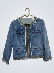 Denim Jacket with Gold Chain Trim