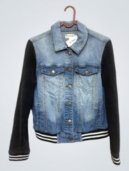Love Fire Denim Jacket with Black Sleeves
