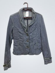 Camaieu Women's Blue Striped Cropped Jacket