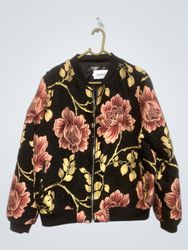 Black Floral Bomber Jacket