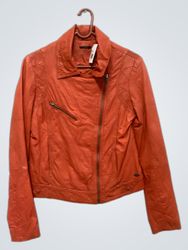 IKKS Veste biker en cuir orange