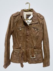 Rose Garden Brown Leather Jacket with Belt