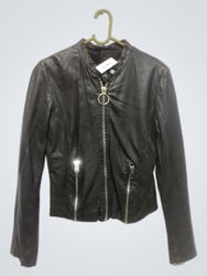 Black Faux Leather Jacket with Zipper Detail