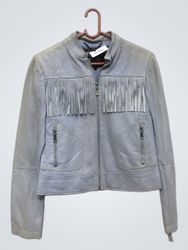 Light Blue Fringed Leather Jacket
