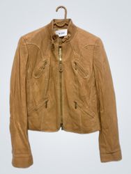 Tan Leather Jacket with NJ-9464 Tag