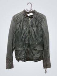 Grey Quilted Leather Jacket