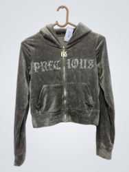 FBS Velour Blusão com Fecho de Correr e Aplicações..