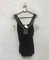 Black Tank Top with Embellished Neckline