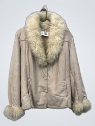Beige jacket with fur collar and cuffs