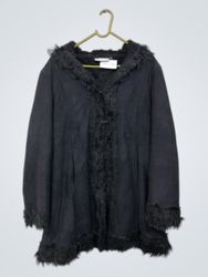 Bleu Bonheur Black Faux Fur Trimmed Hooded Coat