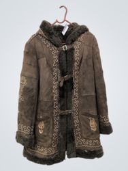 Brown Suede Sheepskin Coat with Embroidery