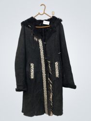 Black BGN Hooded Coat with Fur Trim