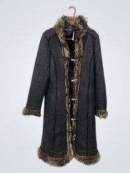 Black Faux Fur Trimmed Long Coat