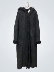 Long Black Faux Fur Trimmed Coat