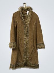 Brown faux fur trim coat
