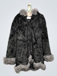 Black Faux Fur Coat with Grey Trim