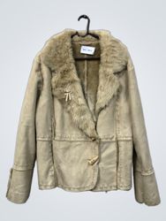 Beige Suede Jacket with Fur Collar
