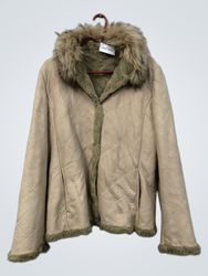Beige Quilted Jacket with Fur Trim