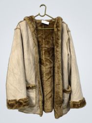 Beige Faux Fur Lined Hooded Jacket