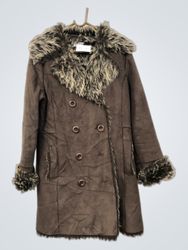 Brown Faux Fur Trimmed Coat
