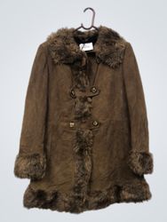 Brown Faux Fur Trimmed Coat