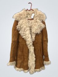 Brown Suede Sheepskin Coat with Fur Trim