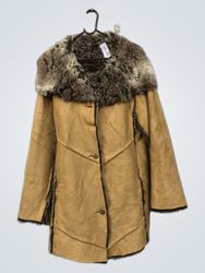 Tan Suede Coat with Fur Collar and Trim