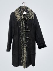 Promed Suede Coat with Faux Fur Trim