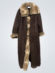 Brown Faux Fur Trimmed Long Coat