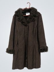 Kiabi Woman Brown Faux Suede Coat with Fur Trim