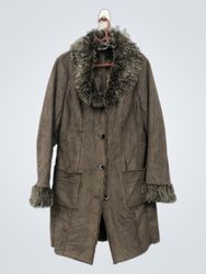 Coco Chic Women's Faux Suede Fur Trimmed Coat