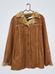 NORTHWOOD FASHION LINE Brown Suede Faux Fur Trim J..