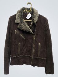 Next Brown Faux Suede & Knit Biker Jacket