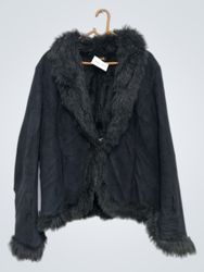 Alyssa K Black Faux Fur Trimmed Jacket NAC-3025