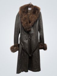 Brown Leather Coat with Fur Collar and Cuffs
