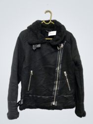 Black Faux Shearling Lined Moto Jacket