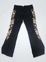 Venus Black Embroidered Flare Pants