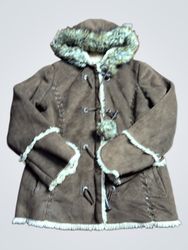 Brown Faux Suede Hooded Jacket with Faux Fur Trim