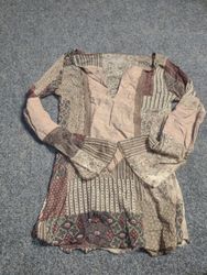 Patchwork Print Long Sleeve Tunic Top