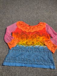 Enjoy Tie-Dye Lace Trimmed Long Sleeve Top