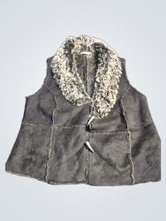 M&Co. Women's Black Faux Suede Fur Collar Vest