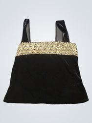 Schwarzes Samt-Top mit goldfarbener Besatzkante