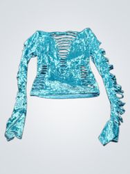 Jaded London teal Samt-Oberteil mit Cut-Out und la..