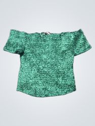 Tally Weijl Green Smocked Off-Shoulder Top