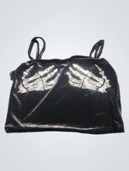 Black Velvet Top with Skeleton Hand Design