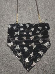 Borsa con stampa farfalla velluto nero